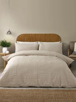 Catherine Lansfield Folkstone Geo Duvet Cover Set Natural Outlet