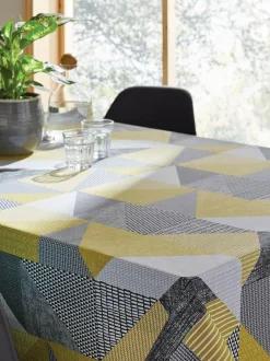 Catherine Lansfield Larsson Geo 100% Cotton Table Cloth Ochre Yellow Sale