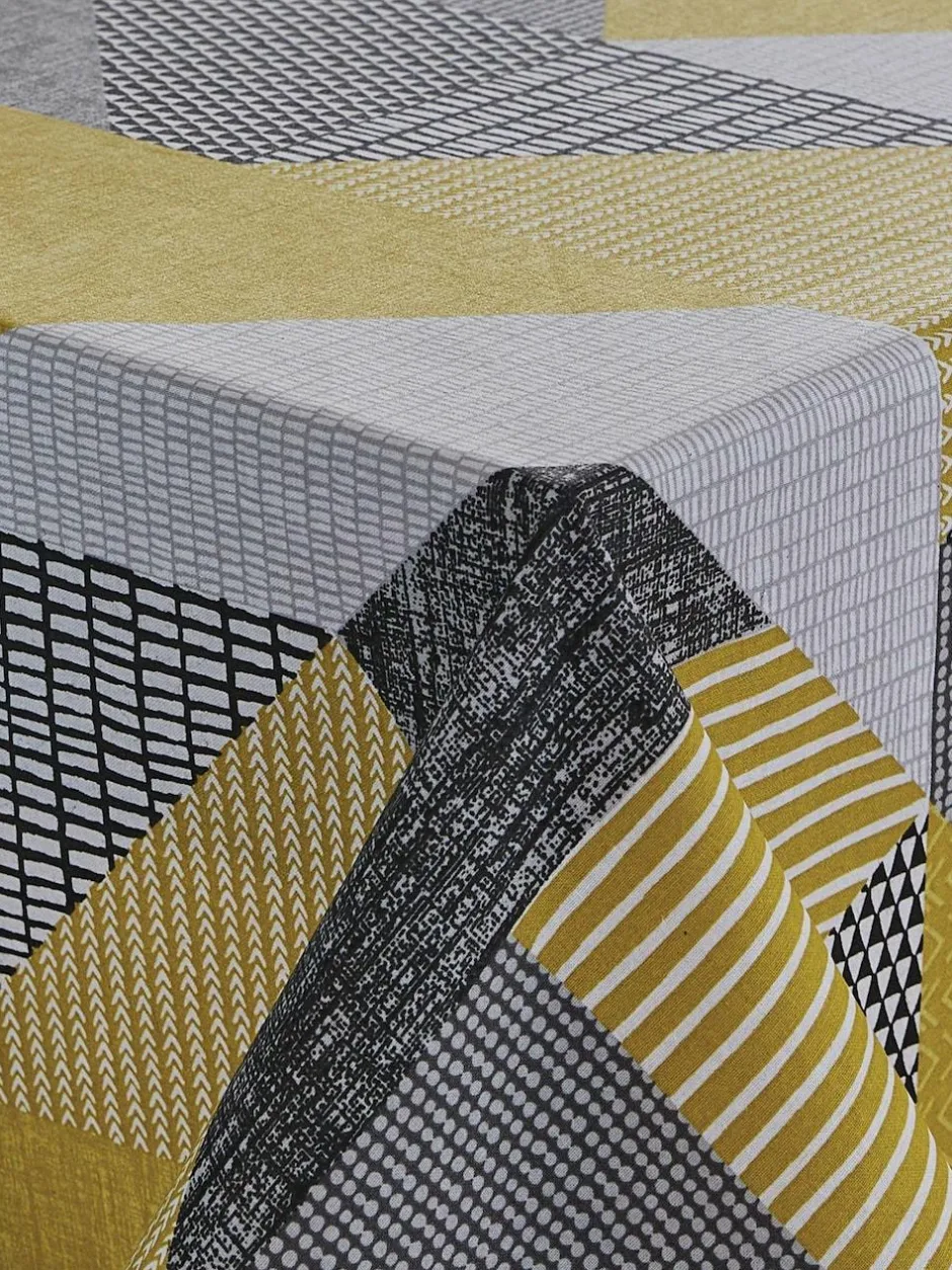 Catherine Lansfield Larsson Geo 100% Cotton Table Cloth Ochre Yellow Sale
