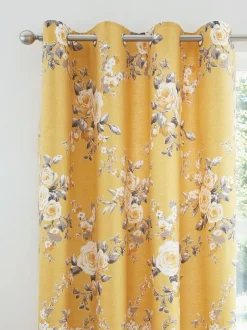 Catherine Lansfield Canterbury Floral Eyelet Curtains Ochre Yellow Online