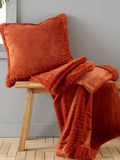 Catherine Lansfield Orange Velvet And Faux Fur Soft and Cosy Throw Hot