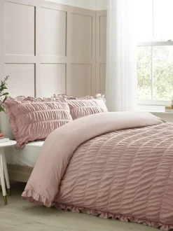 Catherine Lansfield Seersucker Frill Duvet Cover Set Pink Discount