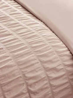 Catherine Lansfield Seersucker Frill Duvet Cover Set Pink Discount
