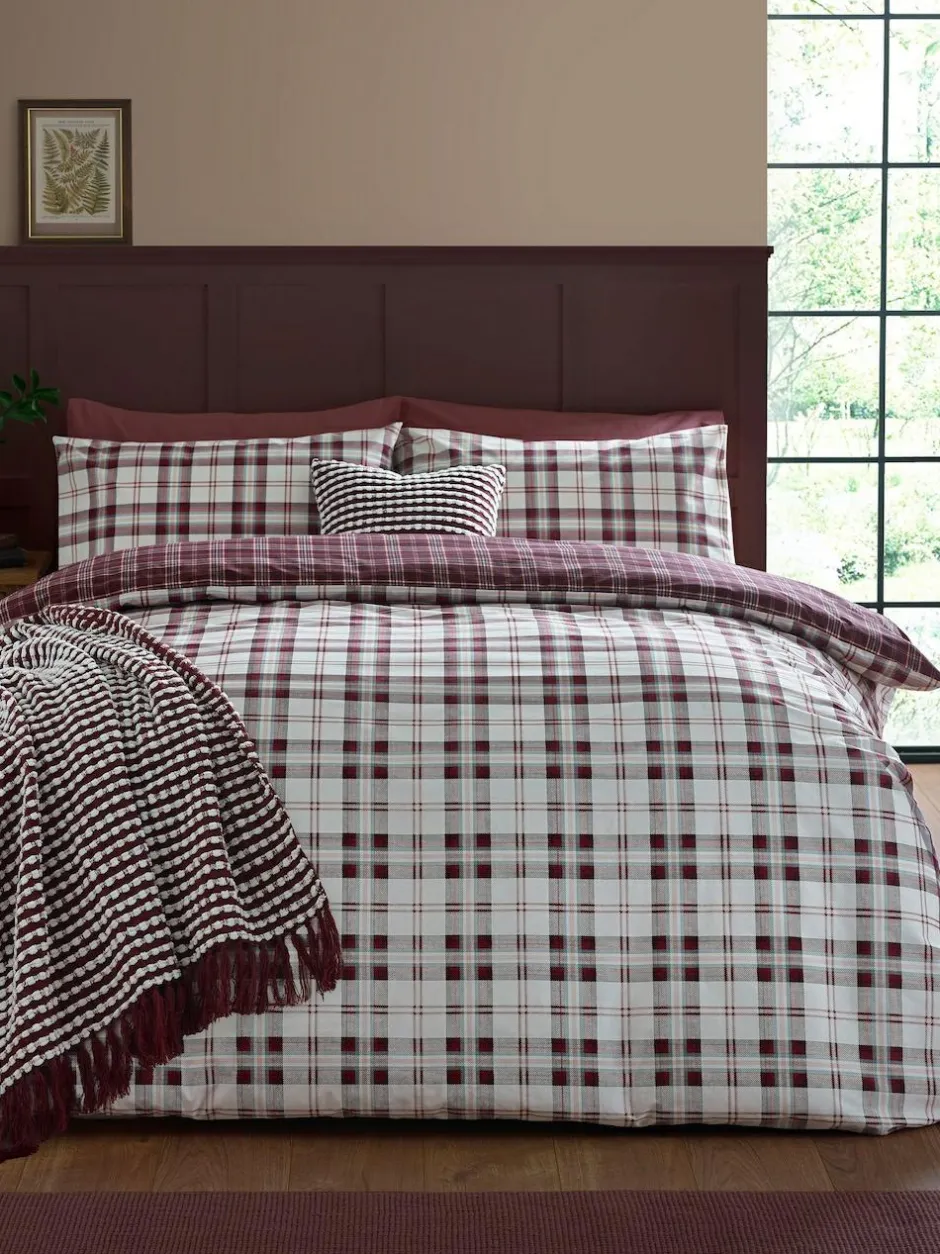 Catherine Lansfield Kelso Check Easy Care Duvet Cover and Pillowcase Set Plum Sale