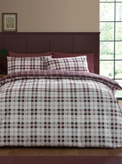 Catherine Lansfield Kelso Check Easy Care Duvet Cover and Pillowcase Set Plum Sale