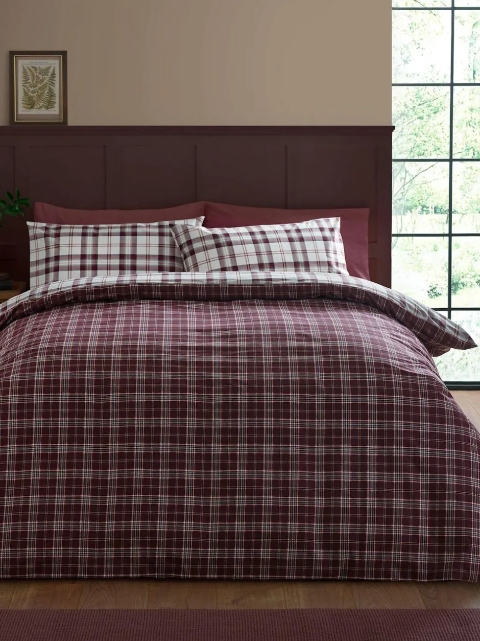 Catherine Lansfield Kelso Check Easy Care Duvet Cover and Pillowcase Set Plum Sale