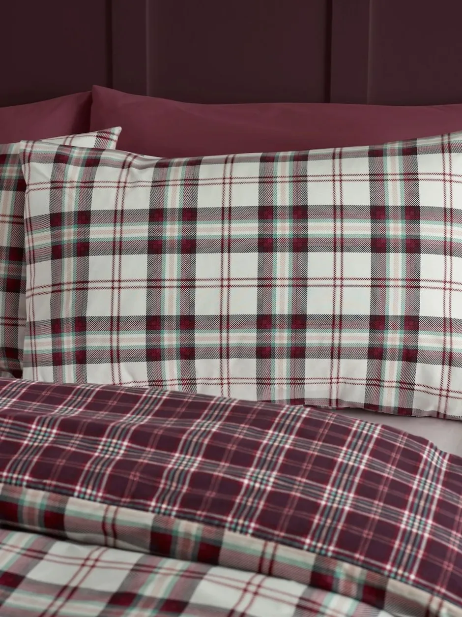 Catherine Lansfield Kelso Check Easy Care Duvet Cover and Pillowcase Set Plum Sale