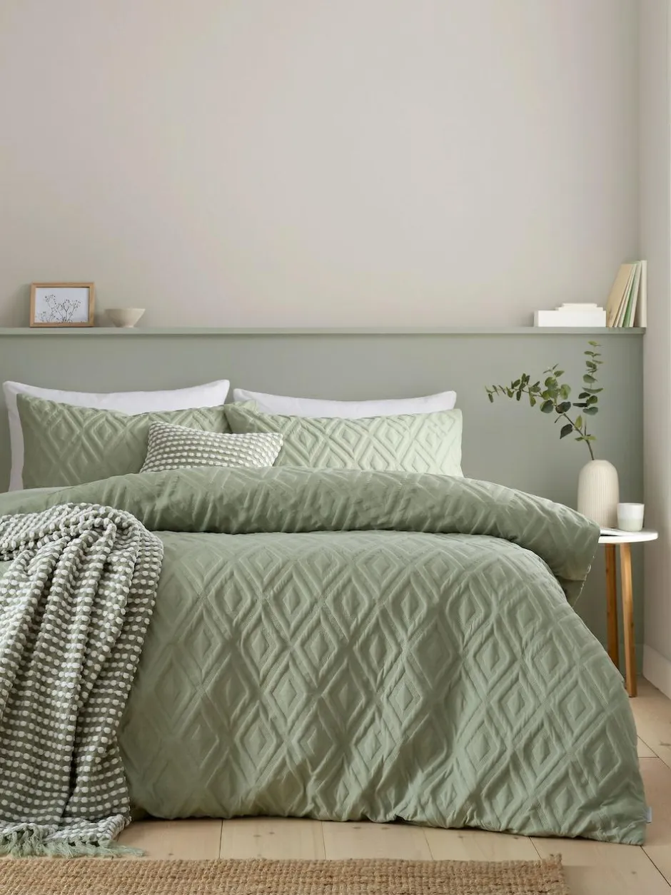 Catherine Lansfield Jacob Geo Soft Touch Non-Iron Duvet Cover Set Sage Green Clearance