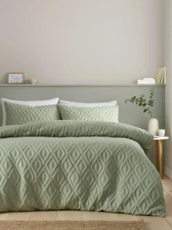 Catherine Lansfield Jacob Geo Soft Touch Non-Iron Duvet Cover Set Sage Green Clearance