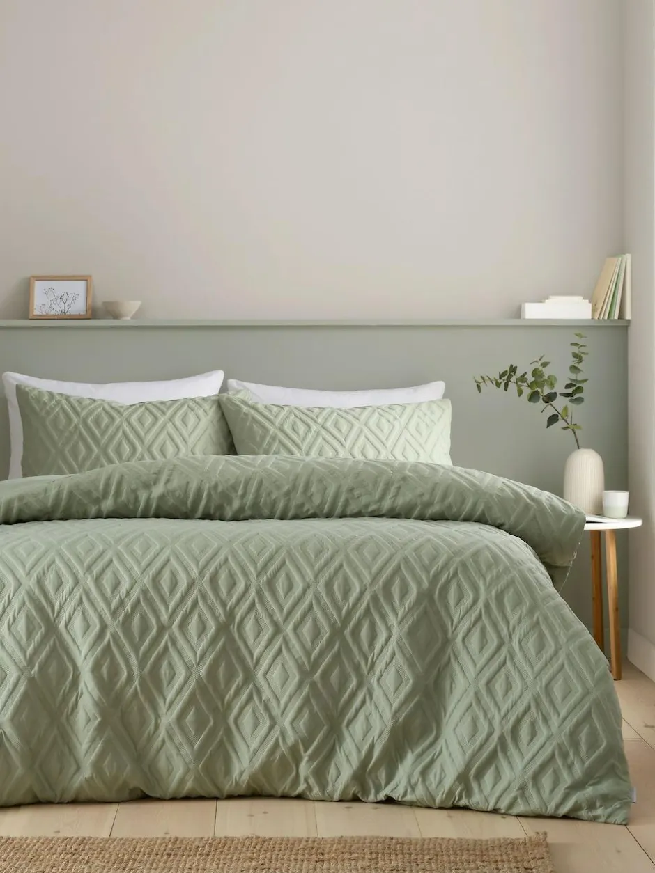 Catherine Lansfield Jacob Geo Soft Touch Non-Iron Duvet Cover Set Sage Green Clearance