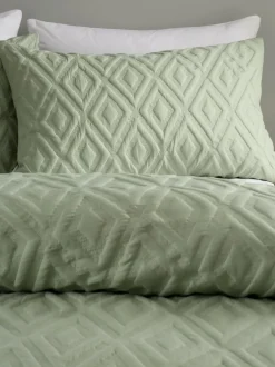 Catherine Lansfield Jacob Geo Soft Touch Non-Iron Duvet Cover Set Sage Green Clearance