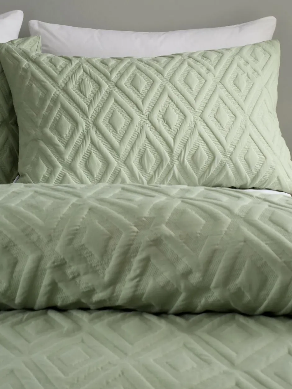 Catherine Lansfield Jacob Geo Soft Touch Non-Iron Duvet Cover Set Sage Green Clearance