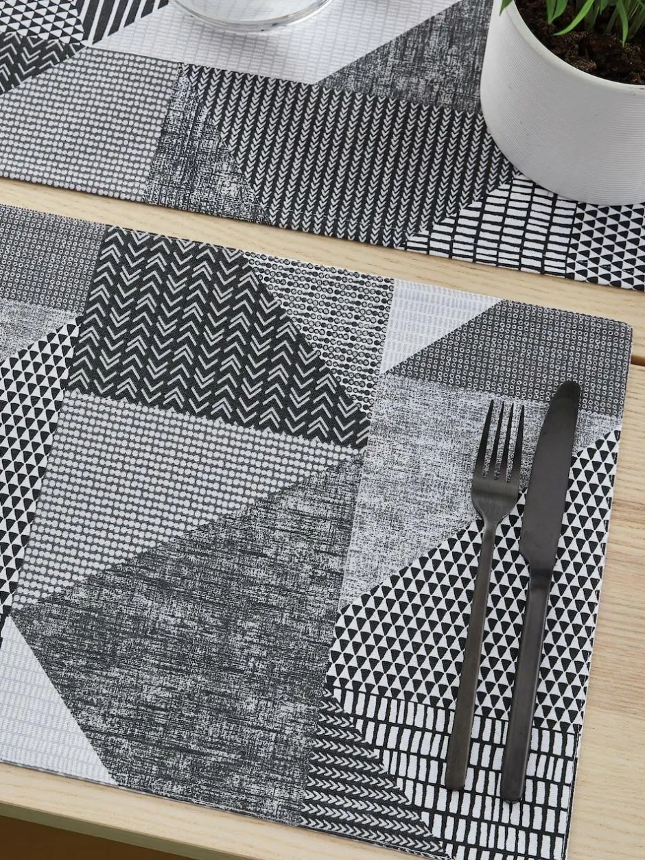 Catherine Lansfield Set of 2 Larsson Geo Wipeable 100% Cotton Placemats Grey Best