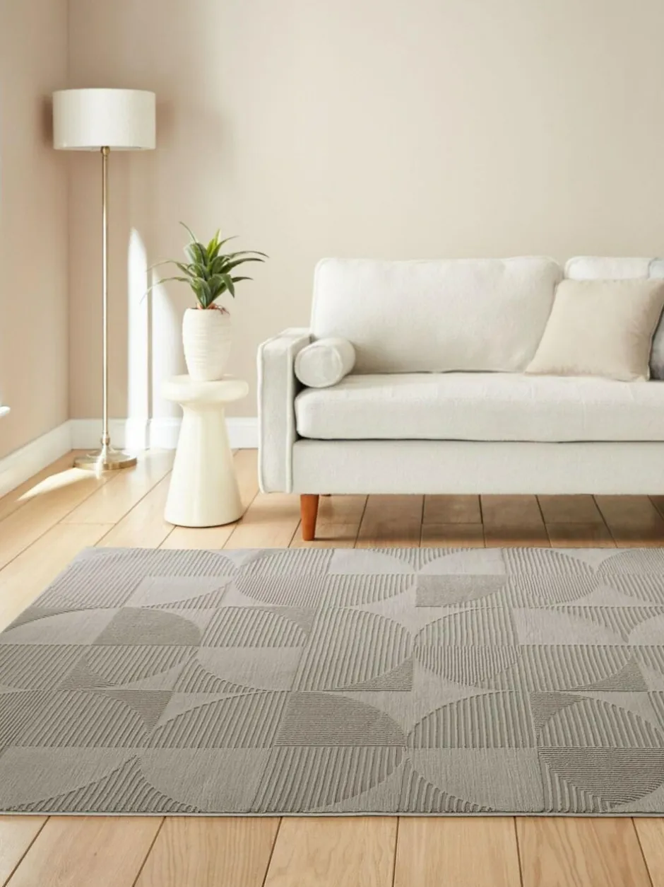 Catherine Lansfield Silver Retro Circles Washable Rug Outlet