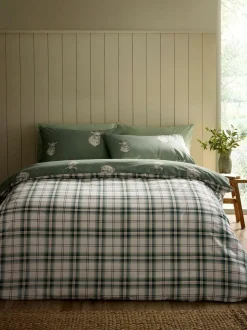 Catherine Lansfield Soft Green Christmas Stag Check Reversible Duvet Cover Set Best
