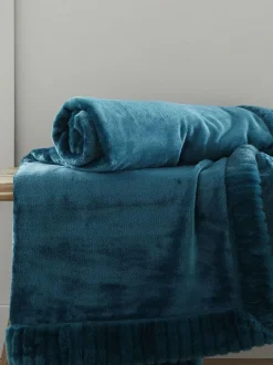 Catherine Lansfield Teal Blue Velvet And Faux Fur Soft and Cosy Throw New