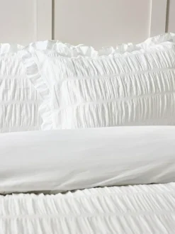Catherine Lansfield Seersucker Frill Duvet Cover Set White Outlet