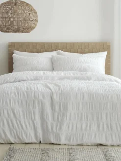 Catherine Lansfield Seersucker Easy Care Duvet Cover Set White