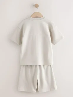 Next Relaxed Fit Heavyweight T-Shirt and Shorts Set (3-16yrs) Cement Sale