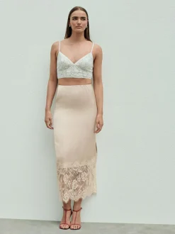Next Satin Midi Skirt With Lace Trim Champagne Gold Outlet