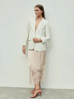 Next Satin Midi Skirt With Lace Trim Champagne Gold Outlet