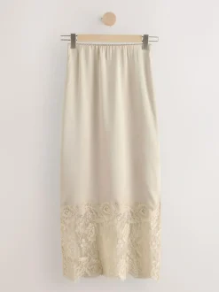 Next Satin Midi Skirt With Lace Trim Champagne Gold Outlet