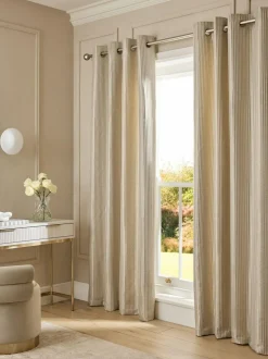 Next Champagne Gold Stripe Jacquard Eyelet Lined Curtains Discount