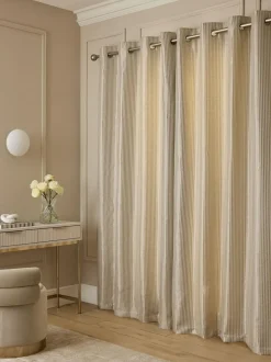 Next Champagne Gold Stripe Jacquard Eyelet Lined Curtains Discount