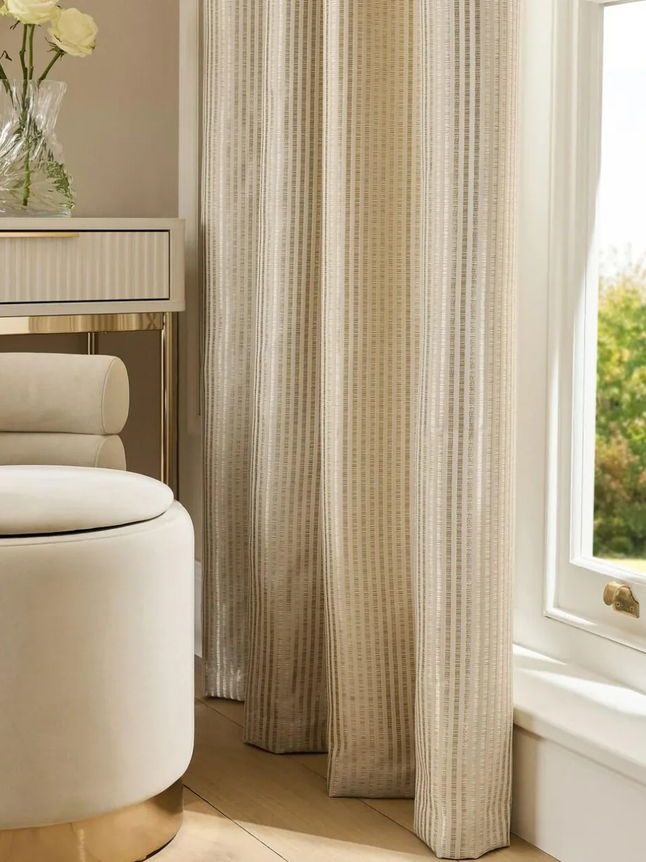 Next Champagne Gold Stripe Jacquard Eyelet Lined Curtains Discount