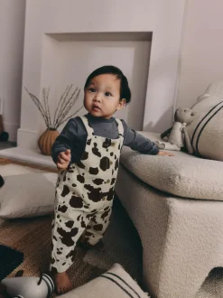 Next Baby Dungarees and Bodysuit Set 2 Piece (0mths-3yrs) Charcoal/ Cream Cow Hot