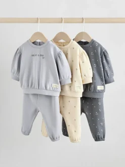 Next Charcoal Grey & Cream Baby Sweatshirt & Joggers 6 Piece Set (0mths-2yrs) Charcoal Grey & Cream Clearance