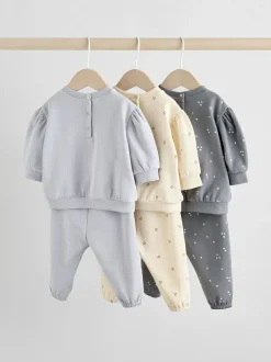 Next Charcoal Grey & Cream Baby Sweatshirt & Joggers 6 Piece Set (0mths-2yrs) Charcoal Grey & Cream Clearance
