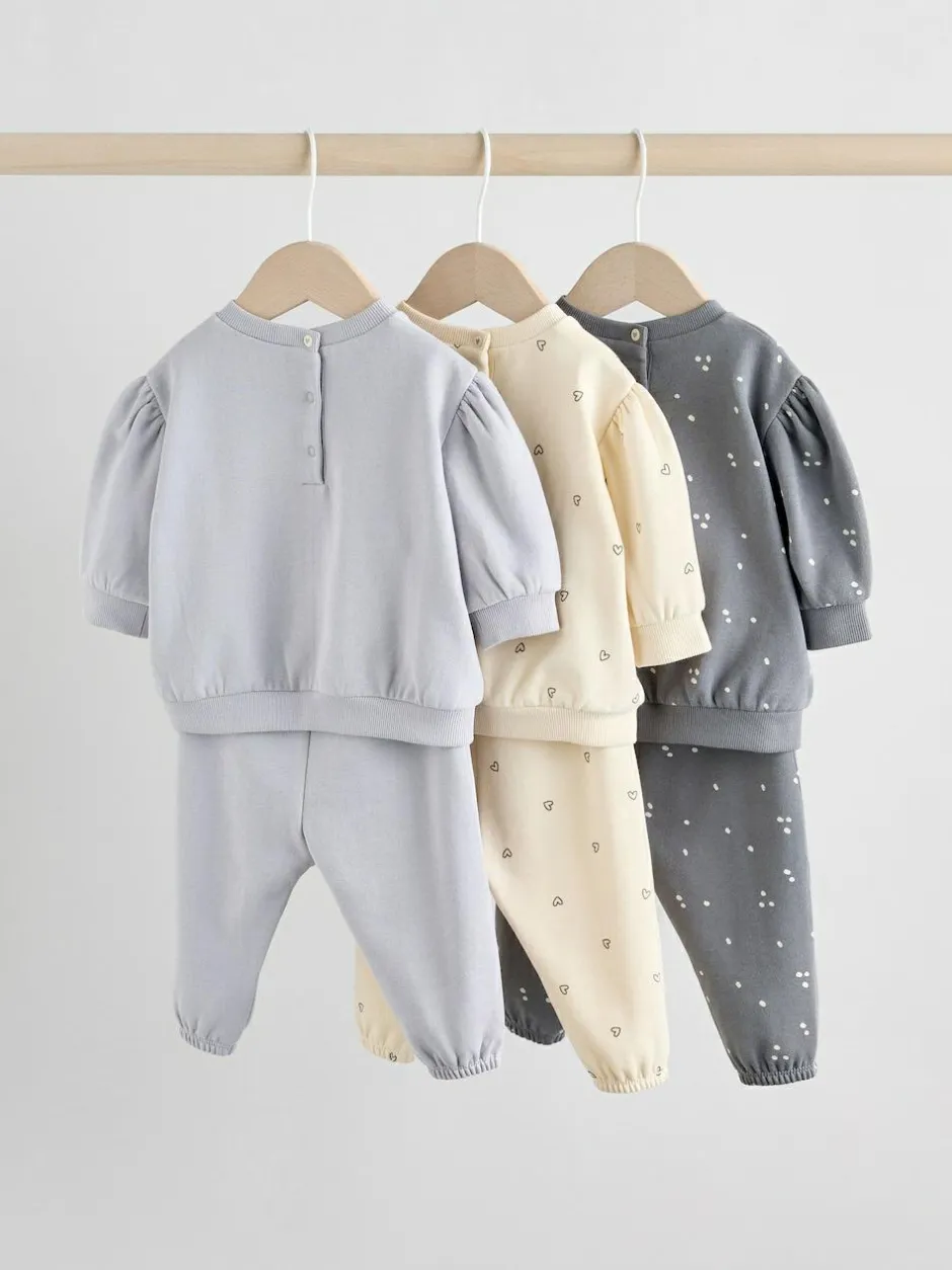Next Charcoal Grey & Cream Baby Sweatshirt & Joggers 6 Piece Set (0mths-2yrs) Charcoal Grey & Cream Clearance