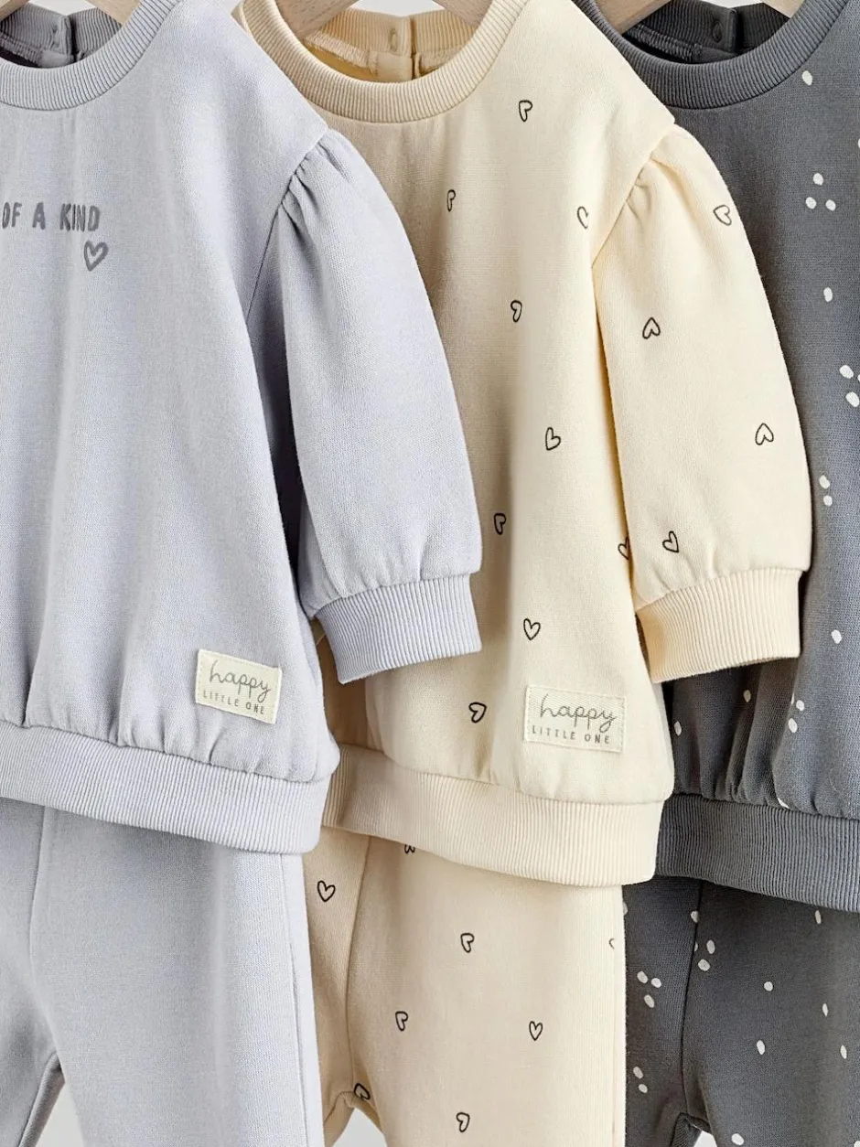 Next Charcoal Grey & Cream Baby Sweatshirt & Joggers 6 Piece Set (0mths-2yrs) Charcoal Grey & Cream Clearance