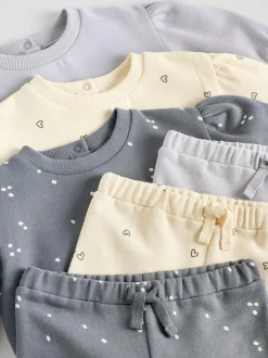 Next Charcoal Grey & Cream Baby Sweatshirt & Joggers 6 Piece Set (0mths-2yrs) Charcoal Grey & Cream Clearance