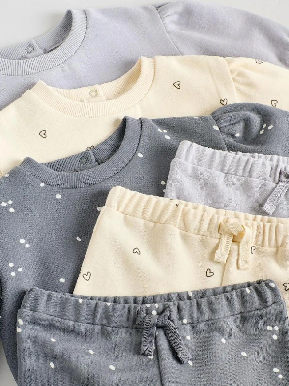 Next Charcoal Grey & Cream Baby Sweatshirt & Joggers 6 Piece Set (0mths-2yrs) Charcoal Grey & Cream Clearance