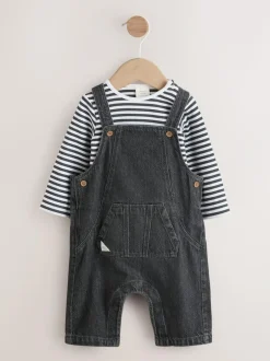 Next Baby Denim Dungarees and Bodysuit Set (0mths-2yrs) Charcoal Grey Best
