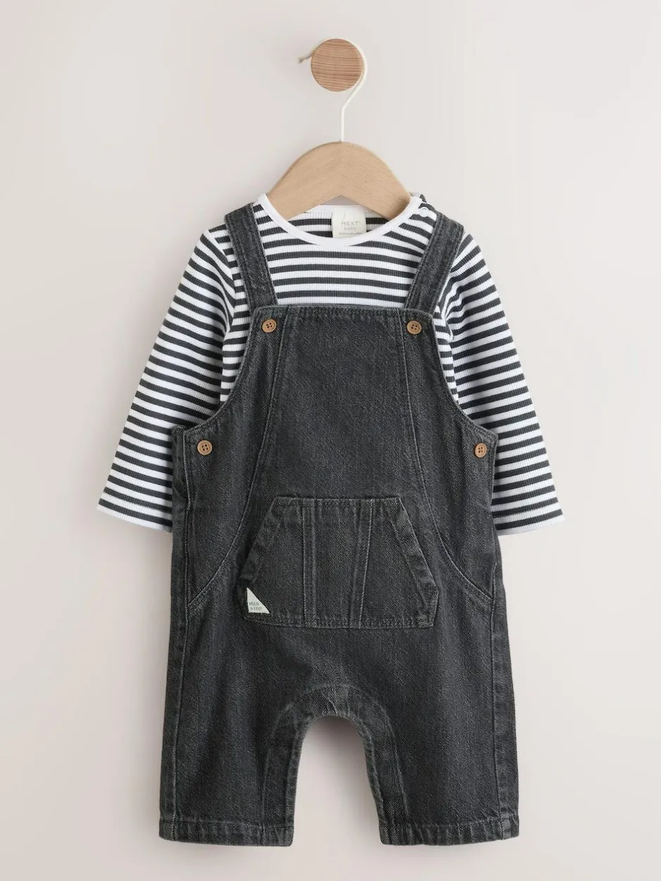 Next Baby Denim Dungarees and Bodysuit Set (0mths-2yrs) Charcoal Grey Best