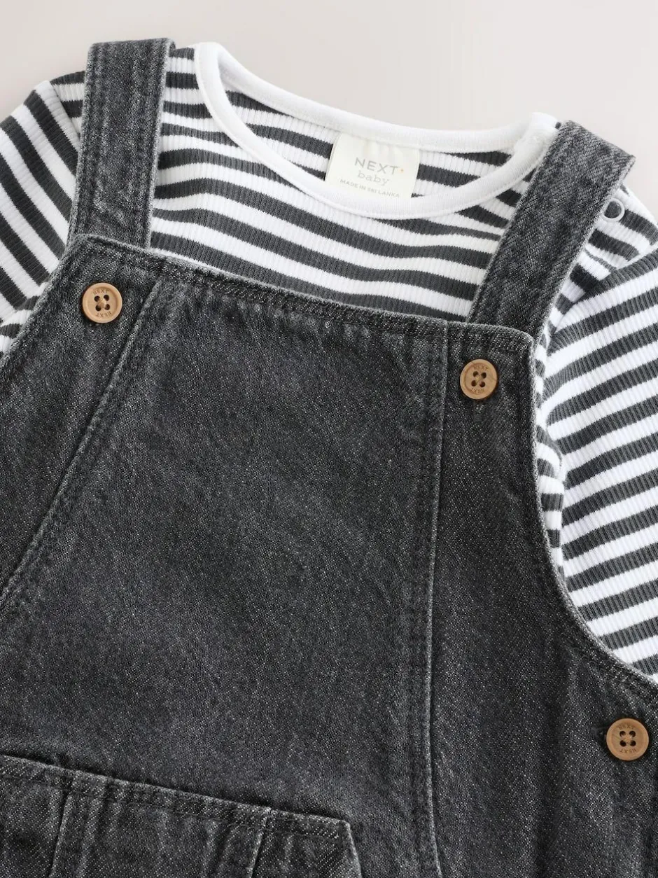Next Baby Denim Dungarees and Bodysuit Set (0mths-2yrs) Charcoal Grey Best