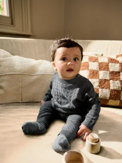 Next Baby Textured Knitted 100% Cotton Jumper and Leggings Set (0mths-3yrs) Charcoal Grey Discount