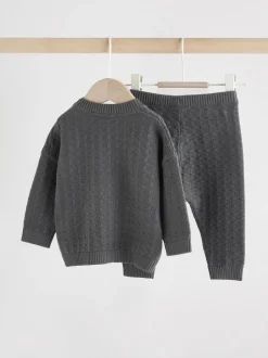 Next Baby Textured Knitted 100% Cotton Jumper and Leggings Set (0mths-3yrs) Charcoal Grey Discount