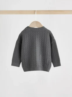 Next Baby Textured Knitted 100% Cotton Jumper and Leggings Set (0mths-3yrs) Charcoal Grey Discount
