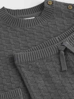 Next Baby Textured Knitted 100% Cotton Jumper and Leggings Set (0mths-3yrs) Charcoal Grey Discount