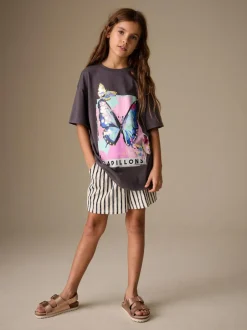 Next Charcoal Grey Butterfly Sequin Oversized T-Shirt (3-16yrs) Clearance