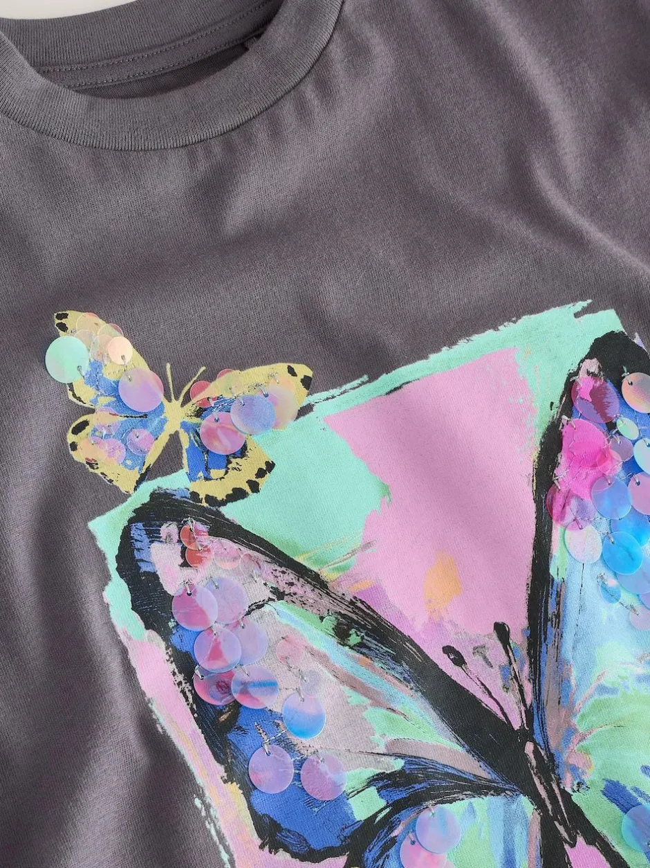 Next Charcoal Grey Butterfly Sequin Oversized T-Shirt (3-16yrs) Clearance