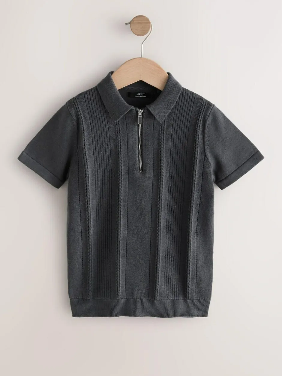 Next Charcoal Grey Knitted Zip Neck Polo Shirt (3-16yrs) Sale