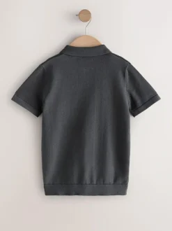 Next Charcoal Grey Knitted Zip Neck Polo Shirt (3-16yrs) Sale