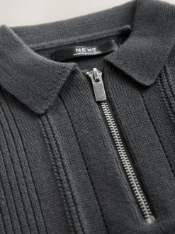 Next Charcoal Grey Knitted Zip Neck Polo Shirt (3-16yrs) Sale