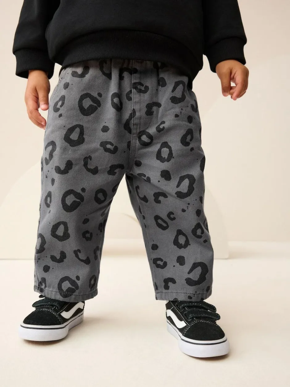 Next Charcoal Grey Leopard Print Printed Pull On Wide Trousers (3mths-7yrs) Clearance