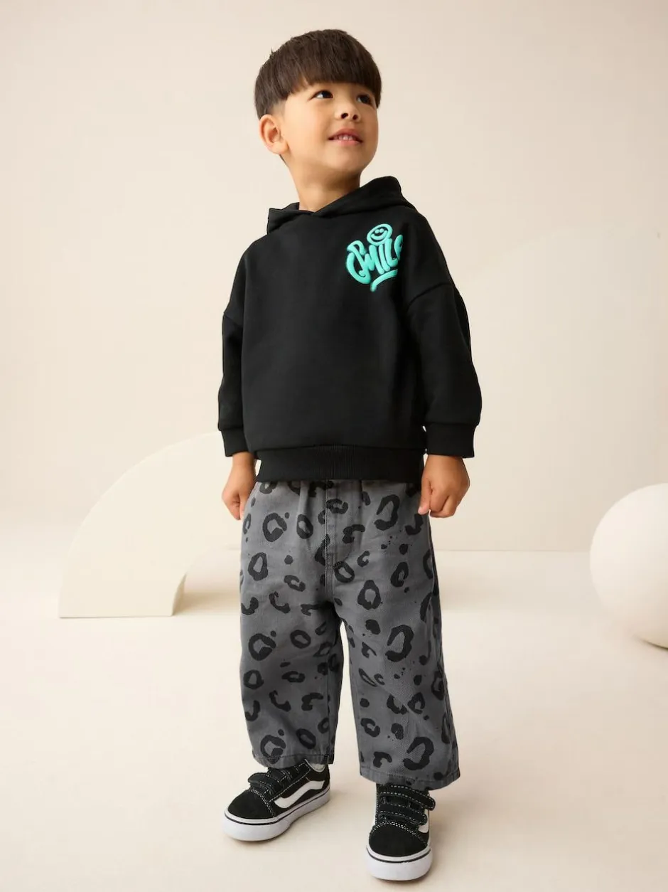 Next Charcoal Grey Leopard Print Printed Pull On Wide Trousers (3mths-7yrs) Clearance
